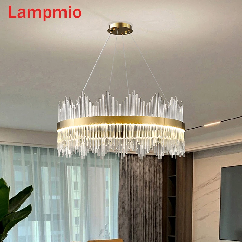 

Lampmio Luxury 1M Chandeliers For Dining Room Restaurant Chandelier Lighting Art DECO 600MM 800MM Round Glass Golden Lustres