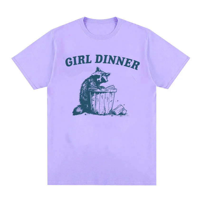 Girl Dinner Funny Cute Raccoon Graphics Tee Shirt for Men Women Vintage High Quality T-shirt 100% Cotton Fashion Tees Streetwear