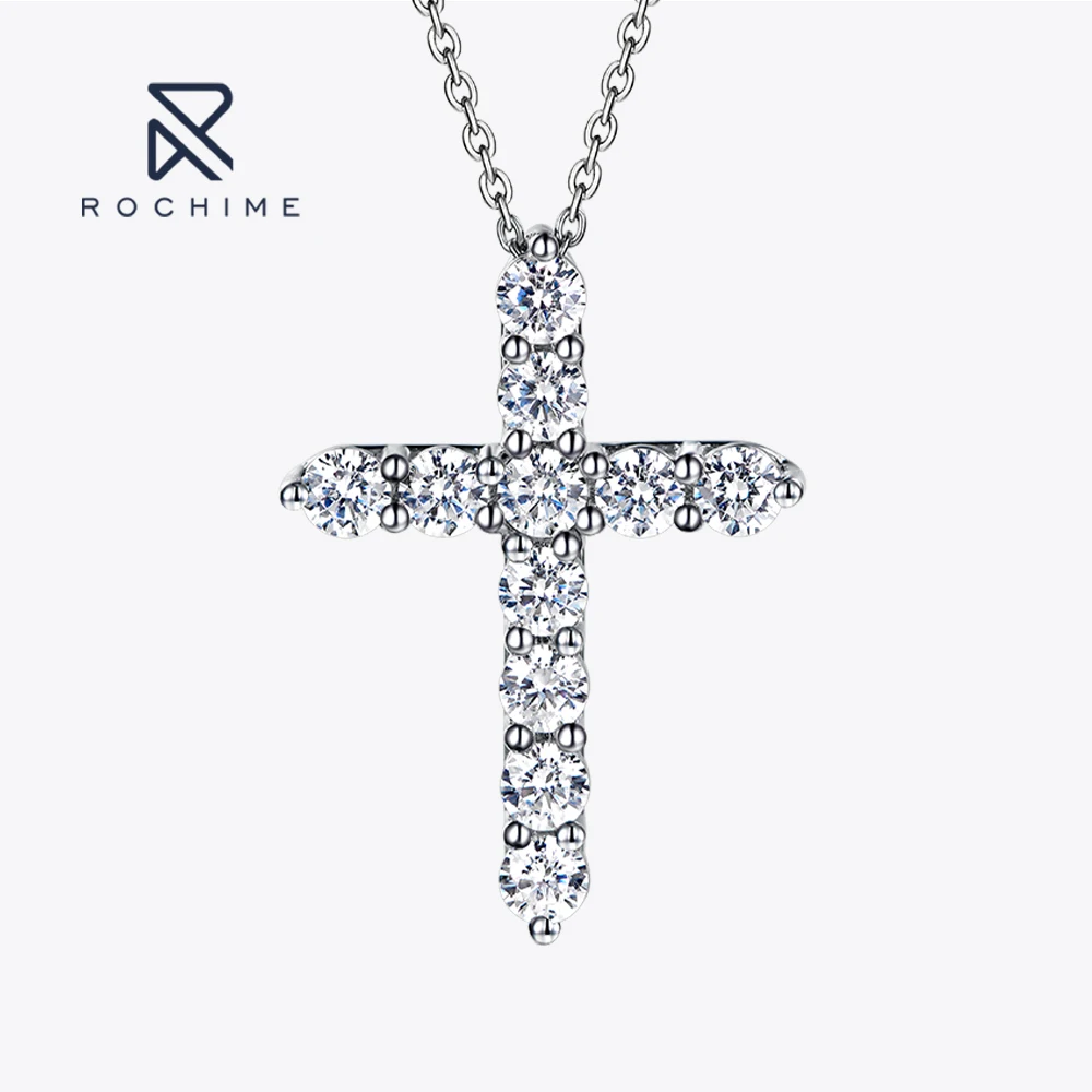 

Rochime Wholesale Trendy Cross Diamond Pendant Necklace 925 Sterling Silver Rhodium Plated 5a Zircon Jewelry For Women