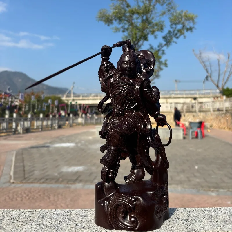 Hand-Carved Wood Nezha Third Prince Statue - 11.0