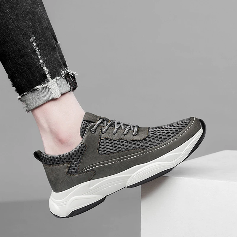 Herfst Heren Innerlijke Hoogte Toenemend Mesh Comfort Casual Schoenen Sport Trend Ademende Onzichtbare Hoogte Toenemende Herenschoenen