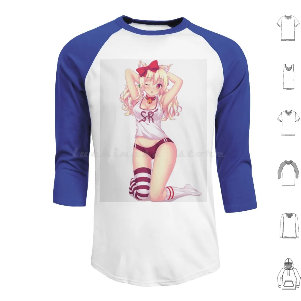 Neko เสื้อฮู้ดผู้หญิงแขนยาวอะนิเมะมังงะเซ็กซี่ตูดหน้าอกท้อง hentai ecchi ผู้ใหญ่ร้อนแรงผู้หญิงสีขาวเร้าอารมณ์