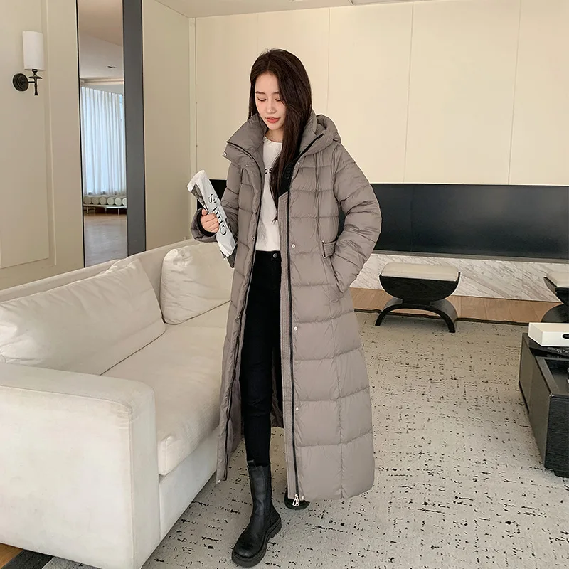 Winter Ladies Long Warm Down Jacket Big Size Puffer Outwears Thicken Hooded Down Coat Women Light Thin White Duck Jacket Parkas