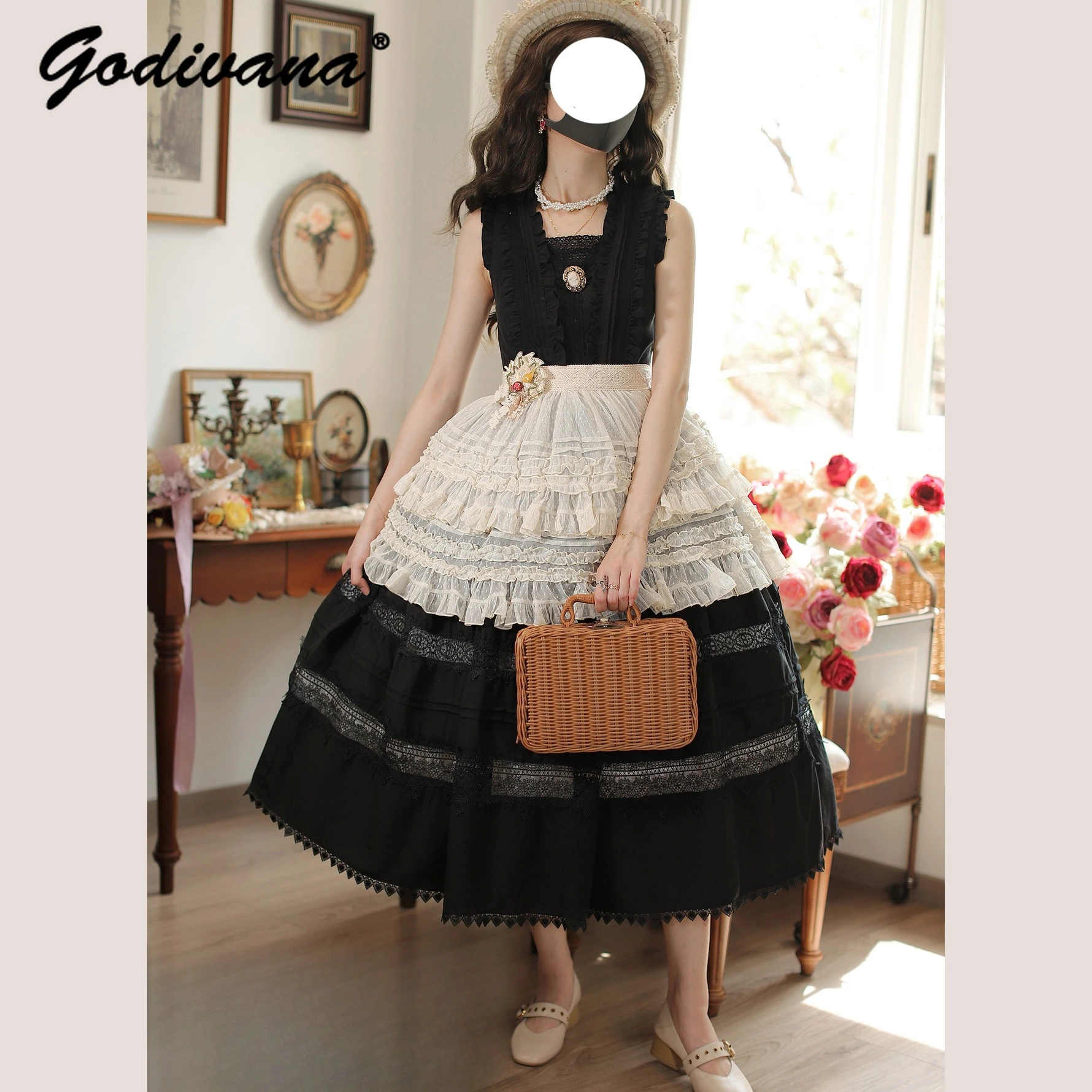 JSK – robe longue sans manches pour femmes, originale, élégante, couleur unie, Style français, Lolita, nouvelle collection printemps et été