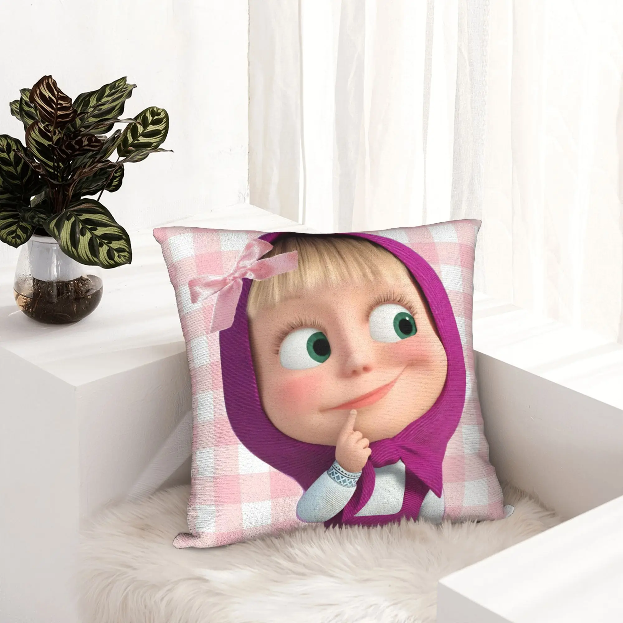 Cute Cartoon M-Masha and Bear Pillowcase Printed Polyester Cushion Cover Decor  Pillow Case Cover Home Zippered 45X45cm