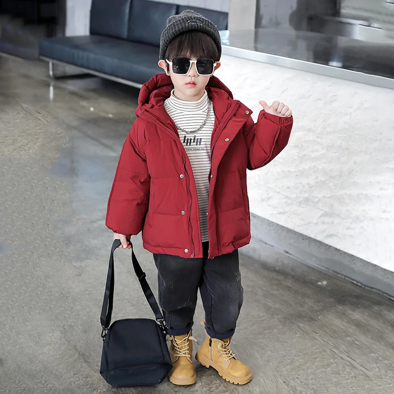 

Thiened Cotton Jaet for Boys Winter Coat Children down Filled Baby Boy Clothes Stand Fit Long Sve Hooded Zipper Clo...