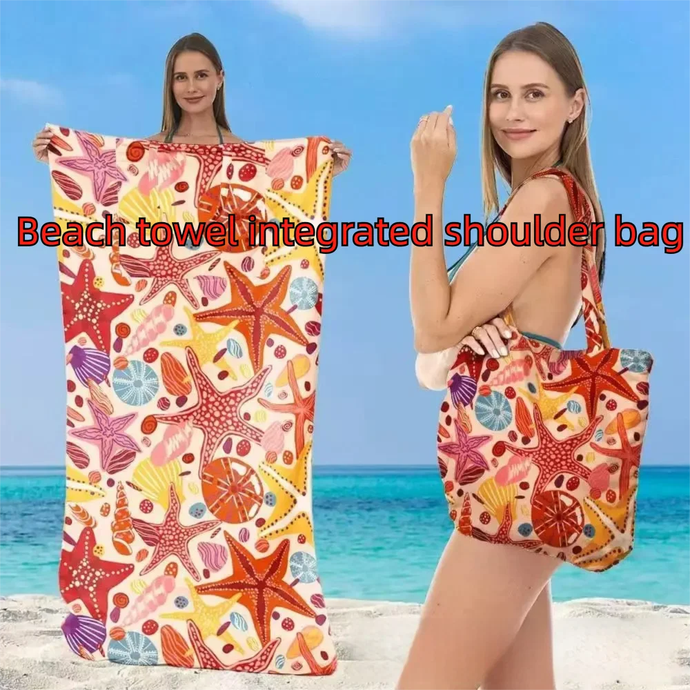 

2-in-1 Foldable Beach Towel with Integrated Bag Multifunctional Single-Shoulder Crossbody Bag for Easy Carry