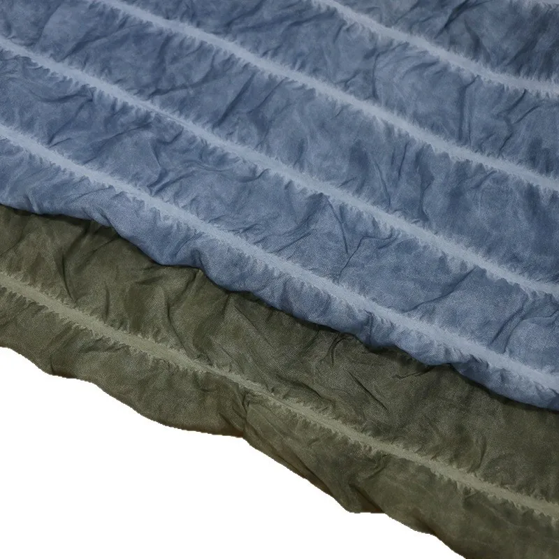 Dirty grey-blue dyed silk elastic horizontal striped bubble crepe fabric