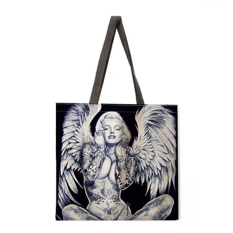 Sac à main en lin diable et Monroe, sac à bandoulière léger, grande capacité, sac de shopping écologique, fourre-tout