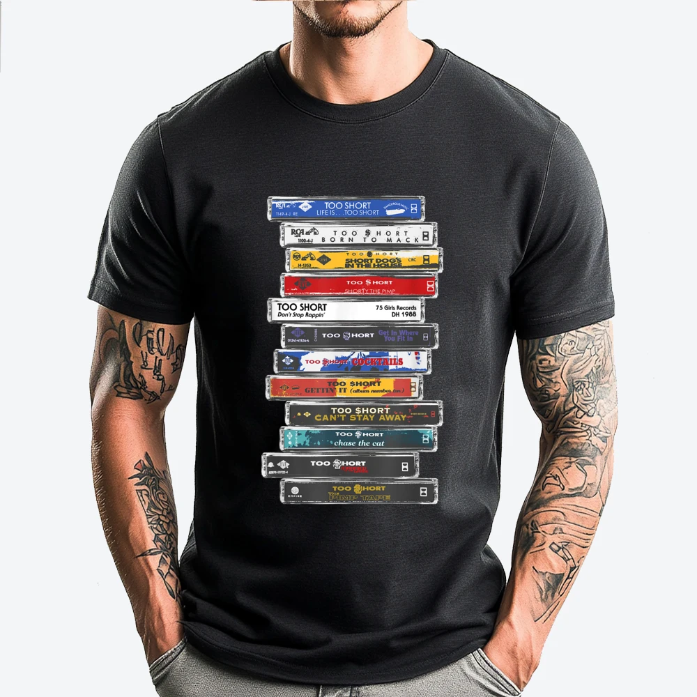 

Too Short Cassette Stack T Shirt Men 100℅ Cotton Breathable Men's Shirts Aesthetic