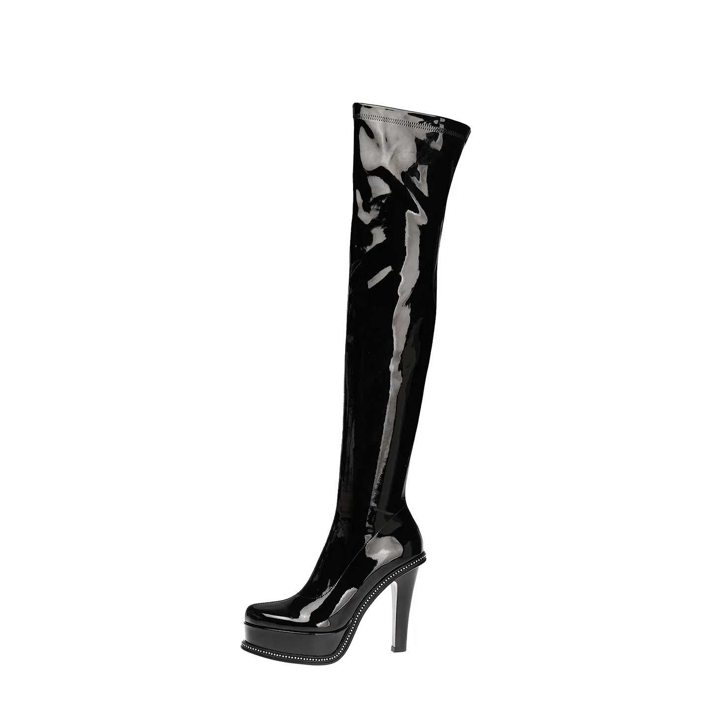 Arden Furtado Autumn Patent Leather platform Skinny boots Round toe Side zipper Super high heel Short boots Women's Boots
