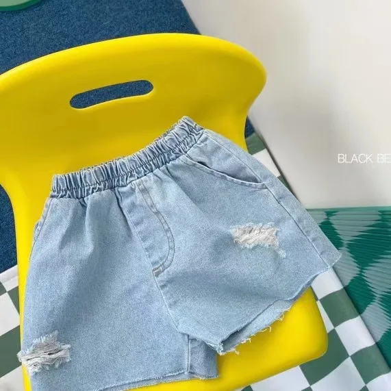 Shorts jeans macios estilo coreano bebê, moda bonito do verão, calça casual quente infantil, roupas de moda, 2024