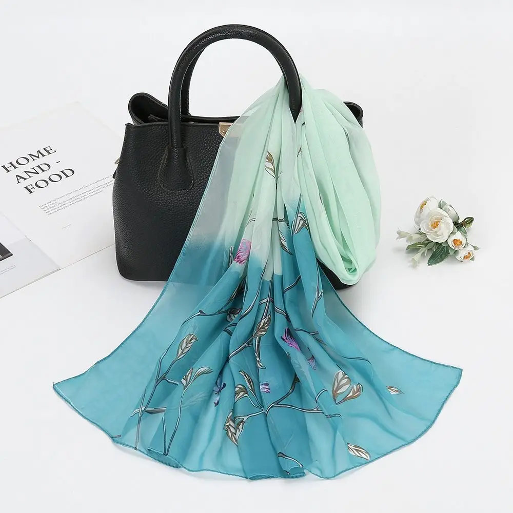 

Fashion Lightweight Silk Scarf Sun Protection Soft Printed Shawl Chiffon Wrap Ladies