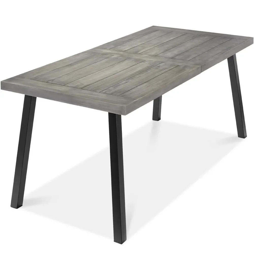 6-Person Acacia Wood Dining Table, Picnic Table w/Powder-Coated Steel, 350 Pound Capacity Legs