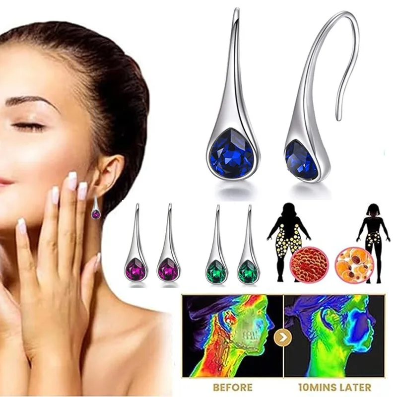 Fashion Crystal Teardrop-shaped Lymphatic Detoxification Women\'s Earrings Simple Weight Loss and Slimming Jewelry Accessories