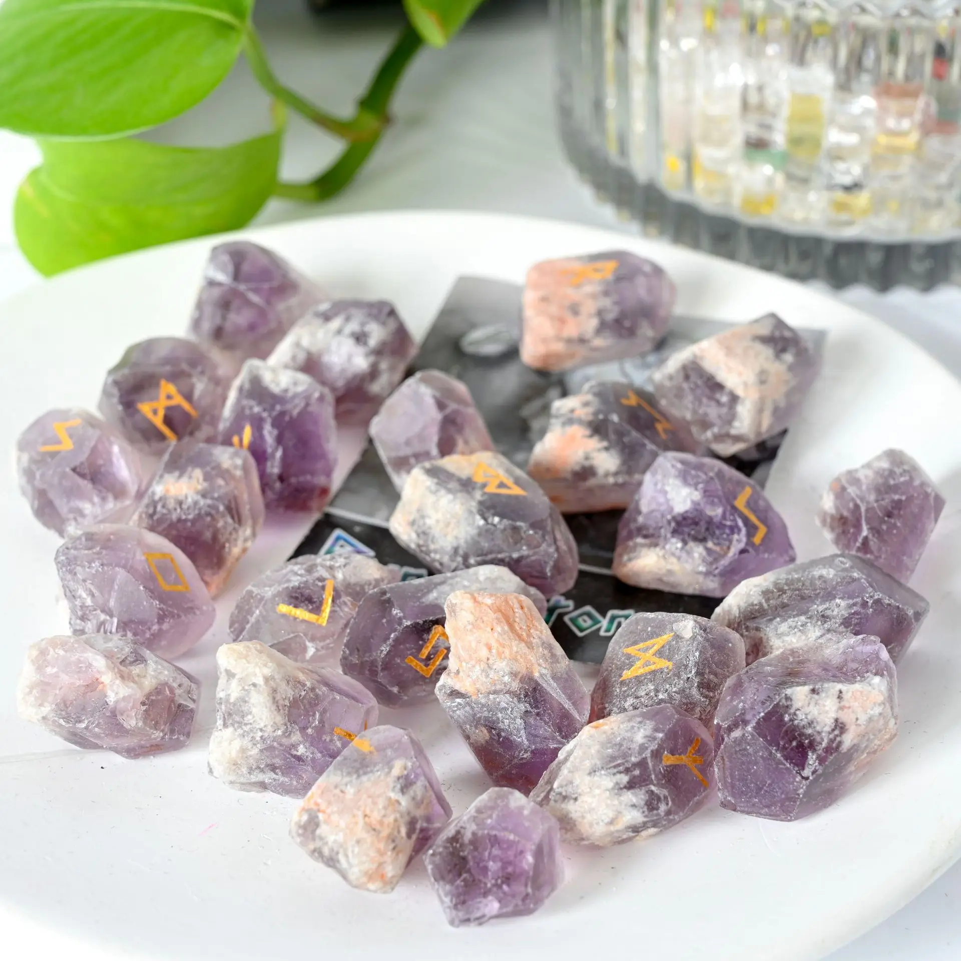 Natural Crystal Letter Rune Pattern Semi-gemstone Crystal Handicraft