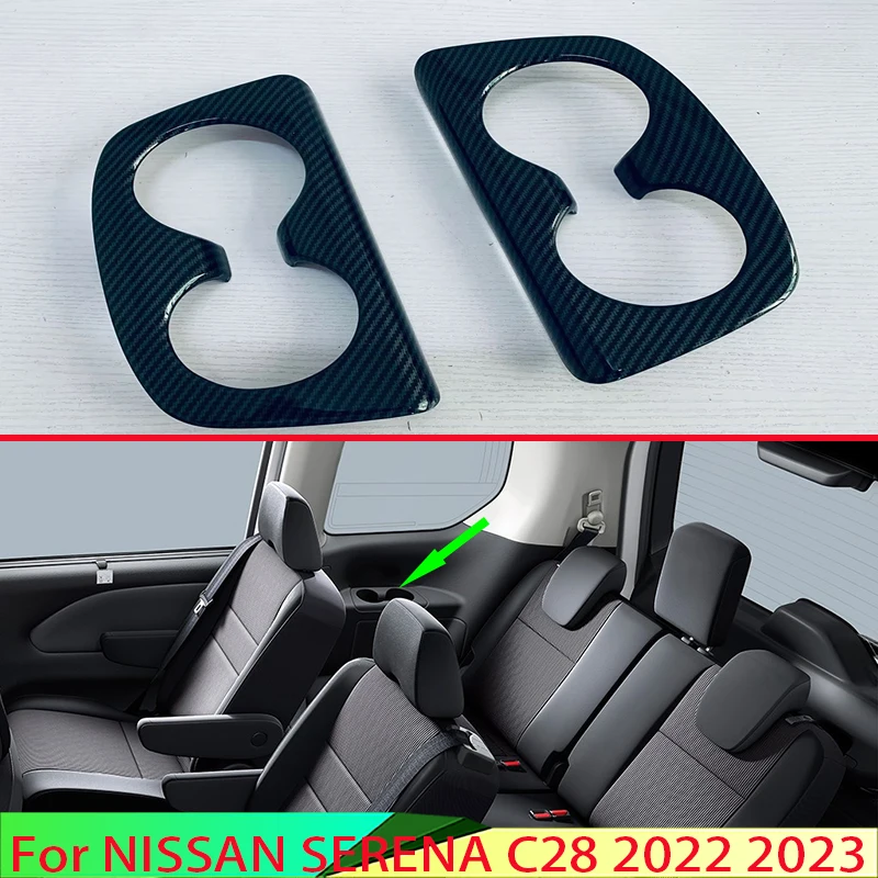 

For NISSAN SERENA C28 2022 2023 ABS Rear Seat Drink Cup Holder Chrome Trim Cover Bezel Surround Frame Styling