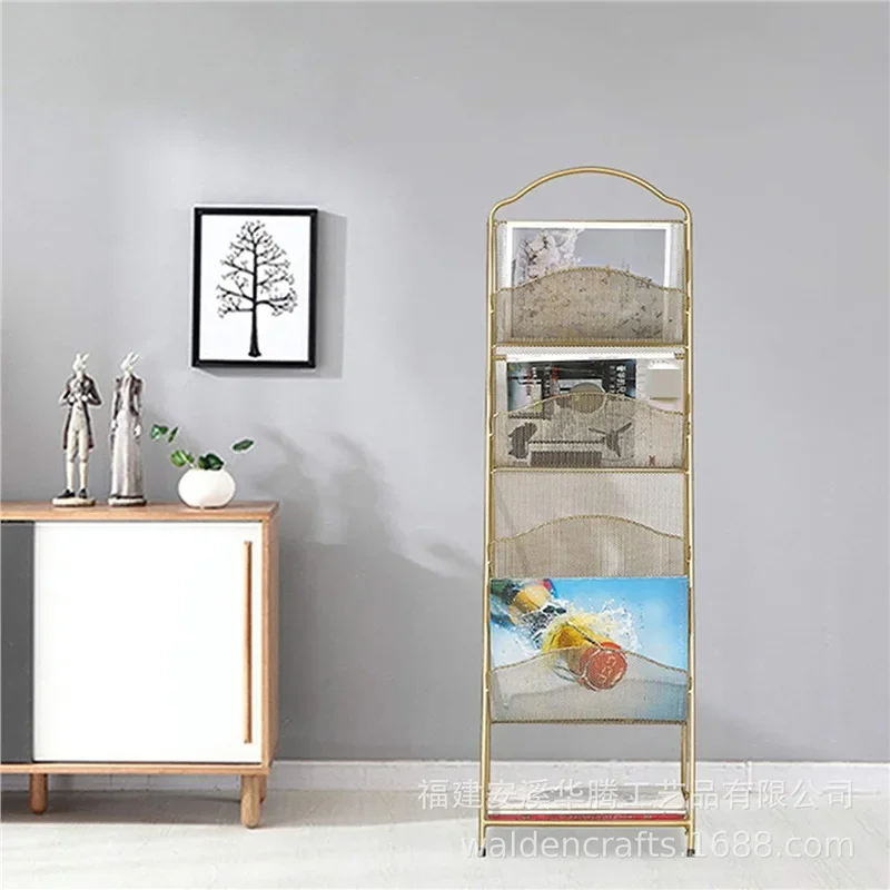 Nordic wrought iron book and newspaper rack, newspaper rack, household wrought iron magazine floor-to-ceiling newspaper rack, ma