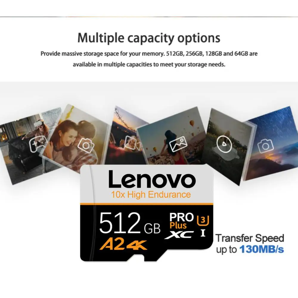 Lenovo การ์ดหน่วยความจำ SD 2TB 128GB 512GB Micro TF SD Card 64GB 256GB 1TB sd/tf การ์ดหน่วยความจำแฟลชสำหรับโทรศัพท์กล้อง Ps4พร้อมอะแดปเตอร์