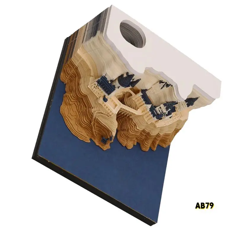 1 セット 3D 城カレンダー LED ライト付き紙彫刻アート卓上カレンダーマジックキャッスルウィークリーカレンダーメモ帳ペンホルダー