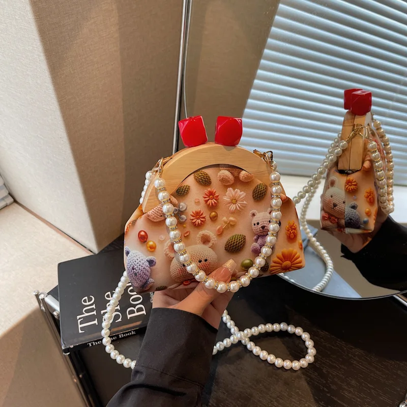 حقيبة صغيرة مطبوعة برسوم كارتونية، حقيبة صدفة لطيفة للفتيات، حقيبة سلسلة من اللؤلؤ العطري، حقائب كروس للنساء حقائب يد للسيدات #2