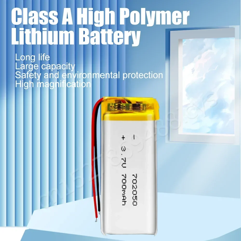 702050 3.7V 700mAh Lithium Polymer LiPo Rechargeable Battery For Mp3 Headphone LED Light DVD E-book Bluetooth Camera Li-ion Cell