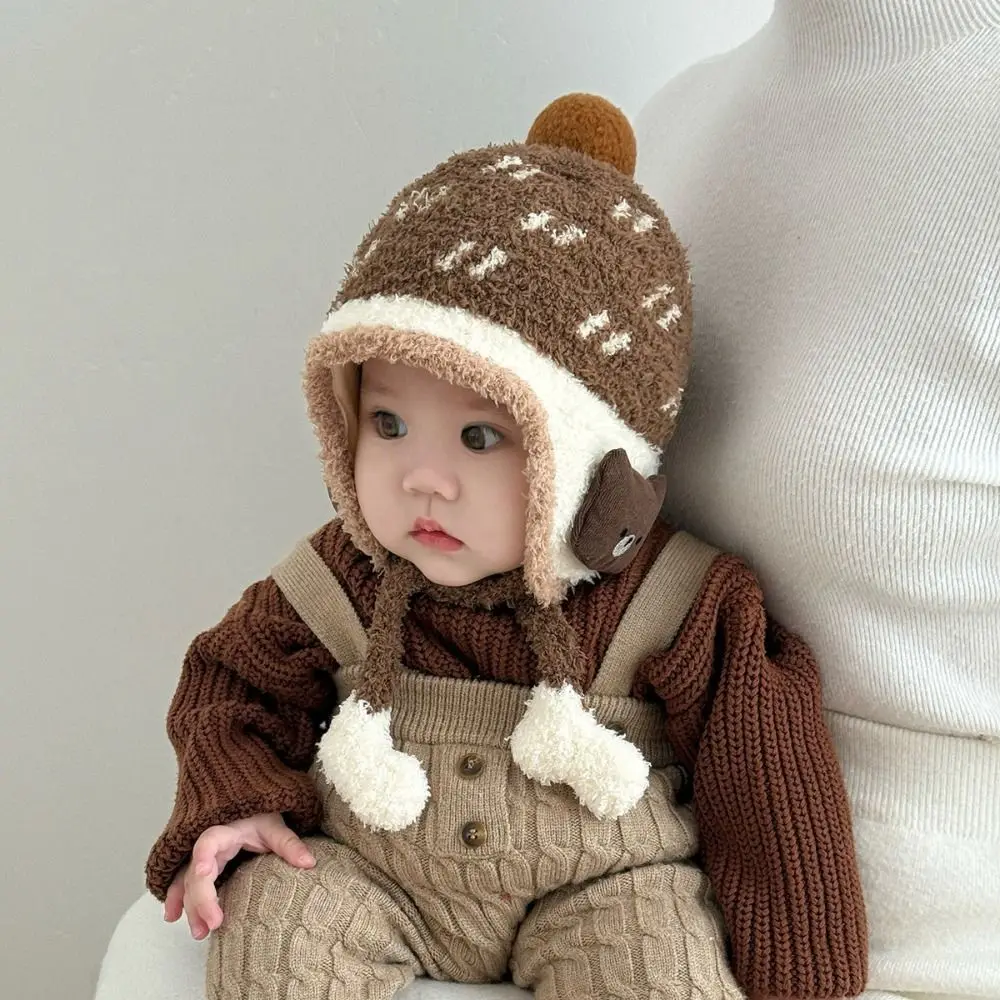 

Cute Windproof Baby Ear Protection Hat Coral Fleece Cartoon Kids Beanie Hat Earmuffs Keep Warm Infant Toddler Cap Autumn