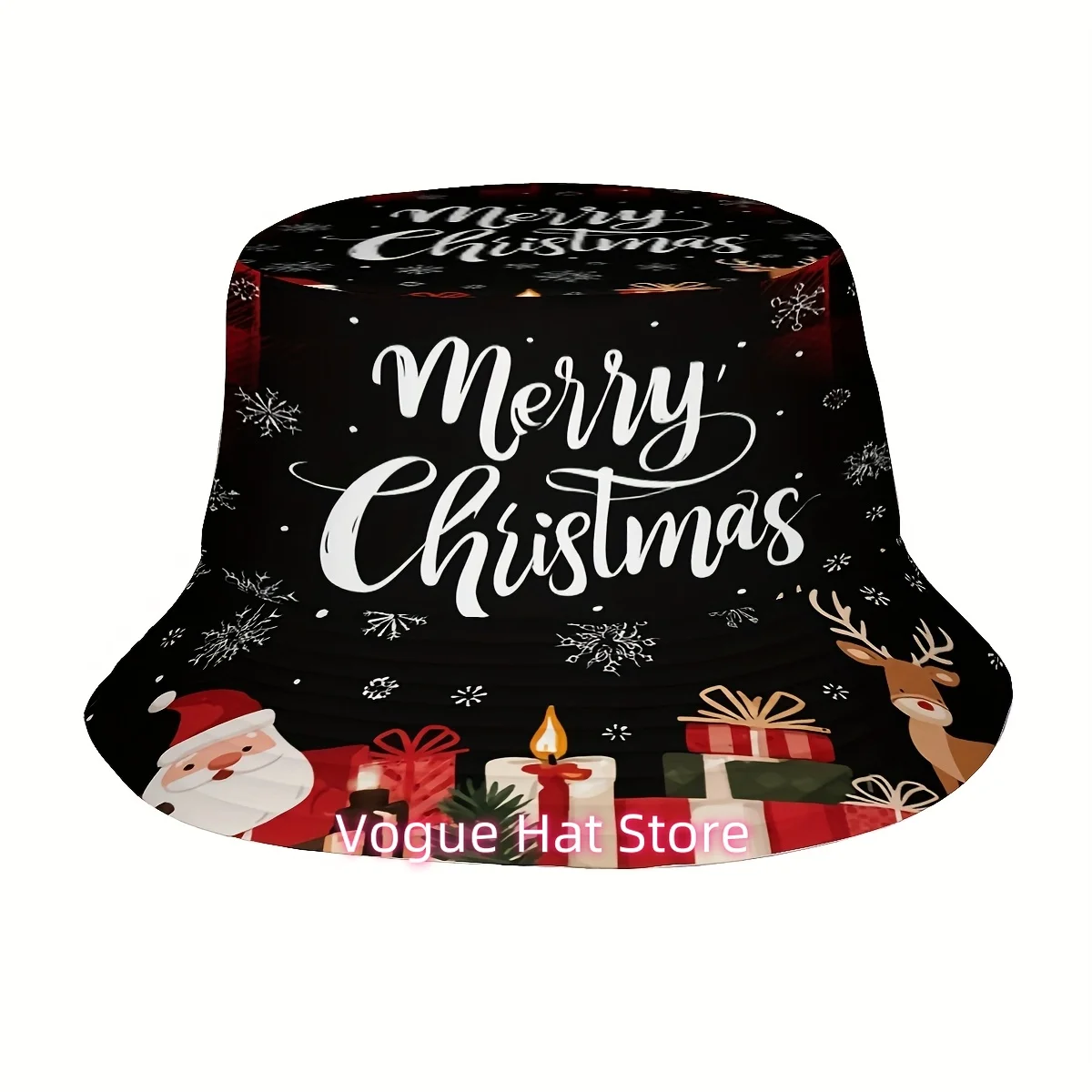 1pc Unisex Winter Christmas Santa Claus Reindeer Snowflakes Printed Fisherman/Bucket Hat - Funky Outdoor Holiday Hat for Men &,
