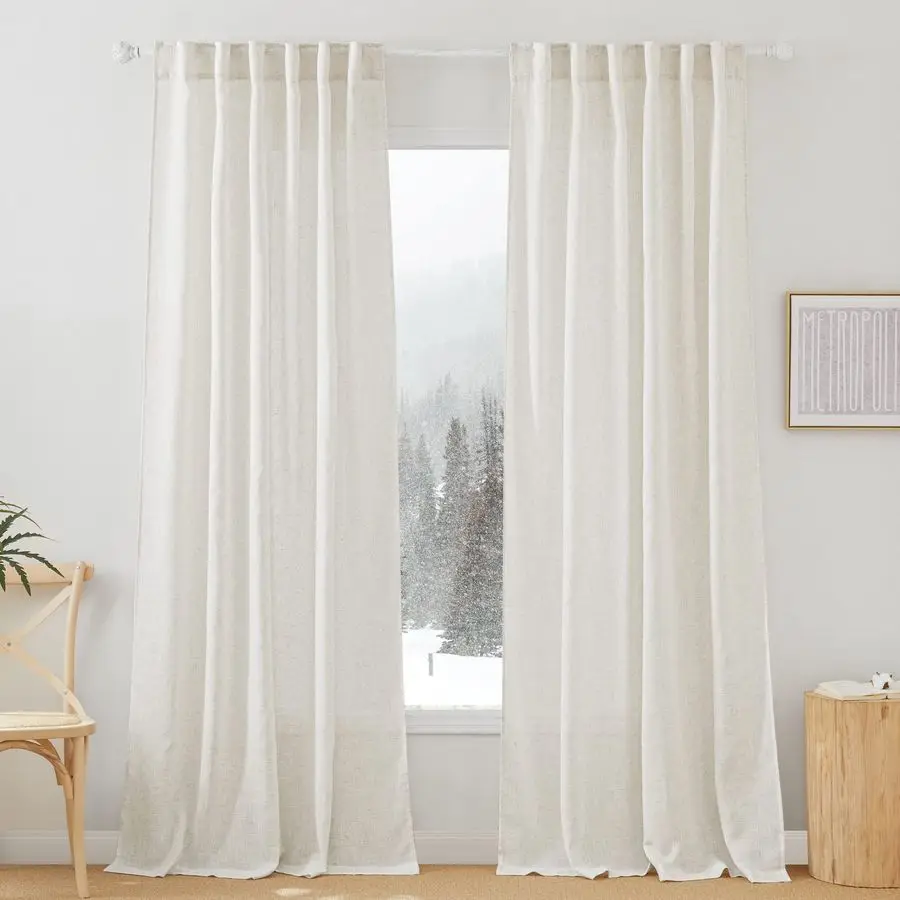 

Flax Linen Blend Curtains Light Filtering Rich Linen Semi Sheer Airy Breathable Window Treatments Soften Sunlight for Farmhouse