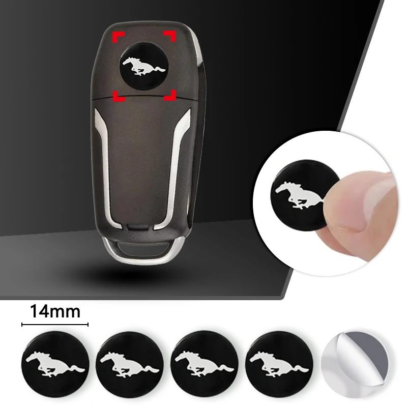 5/10Pcs 14mm Car Remote Key Stickers Emblem Decoration Decal Fob For Ford Mustang GT 2024 2025 LHD RHD Auto Interior Accessories