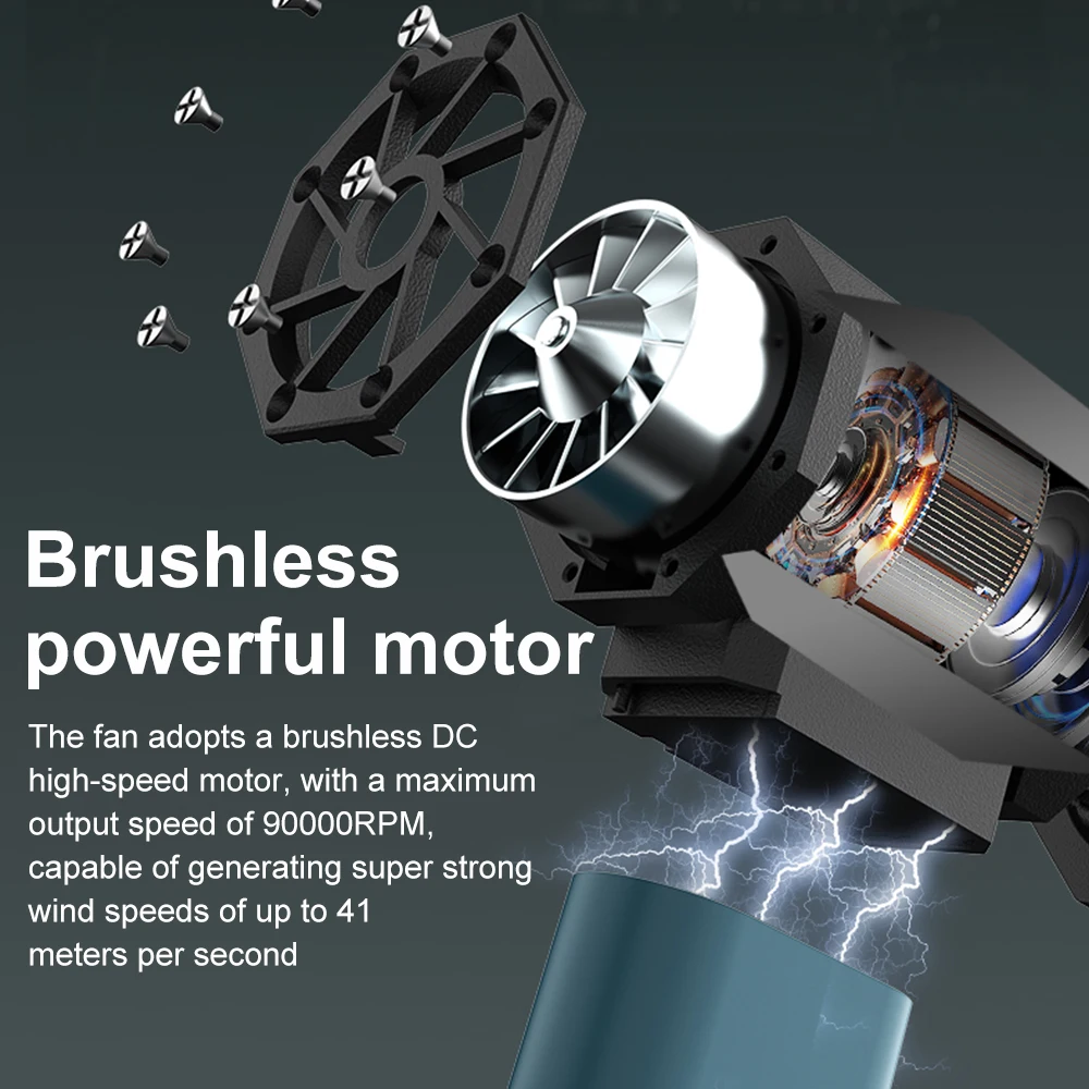 130000RPM Electric Air Blower with 2 Magnetic Nozzles 41m/s Powerful  Fan Handheld Brushless Motor Electric Car Dryer