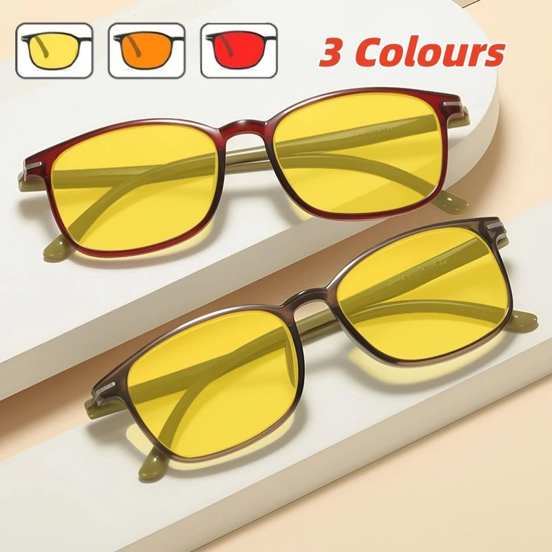 

Fashion Square Frame Night Vision Glasses UV400 Orange and Red Lenses Anti Blue Light Plain Glasses Unisex Protective Eyewear