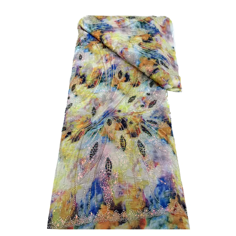 الفرنسية الأزهار الترتر شبكة نسيج الدانتيل 2025 الأفريقي تول الدانتيل المطرزة النسيج النيجيري مطرز فستان حفلات الزفاف مخيط #1