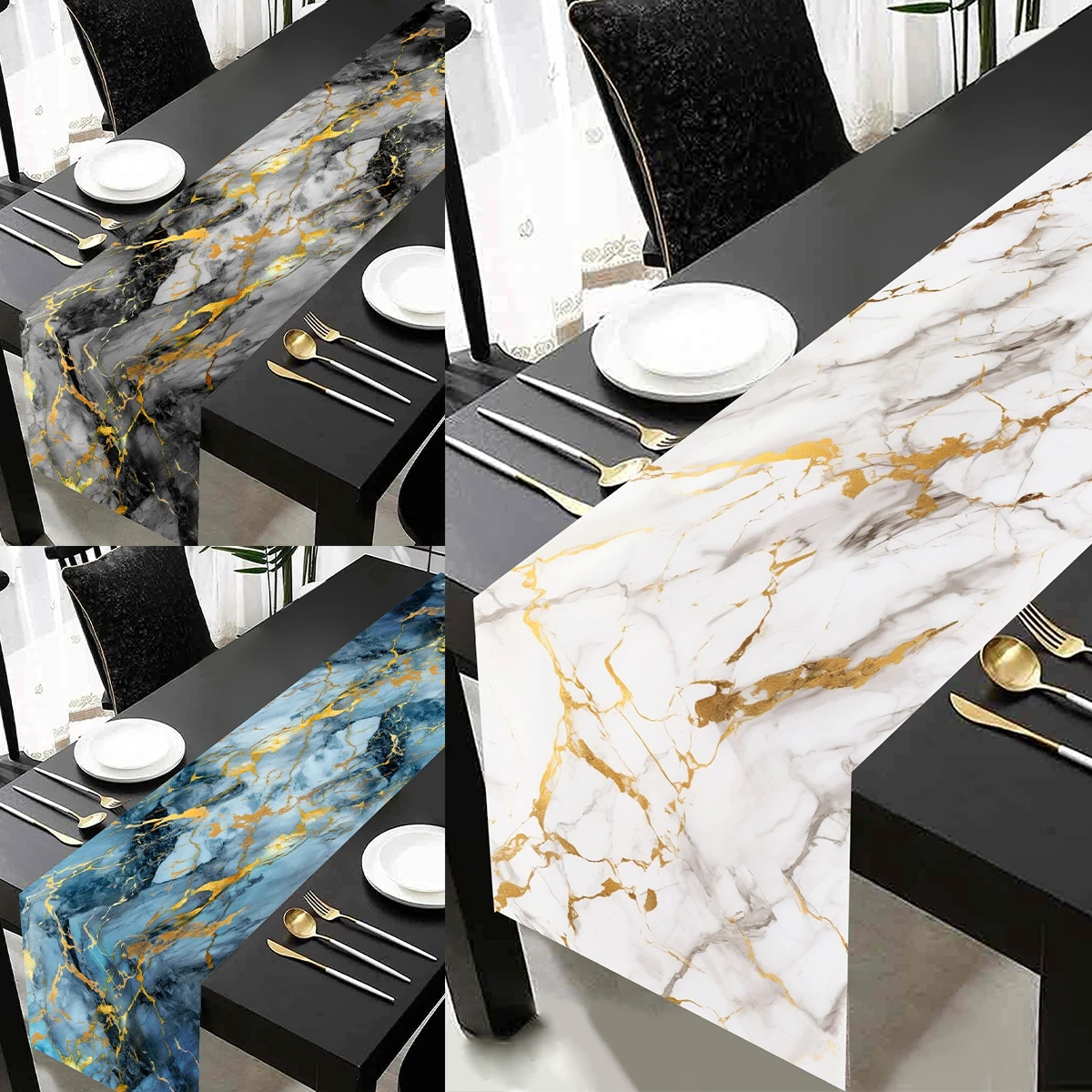 Marble Texture Table Runner White Gray Gold Table Flag,Texture Table Cover for Kitchen Coffee/Dining/Sofa Table Home Decor