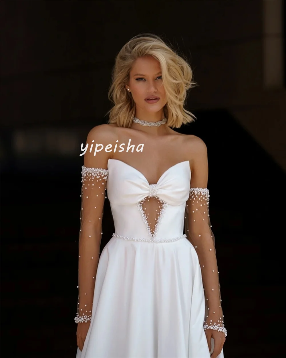 Personalizado estilo moderno jérsei pérola a linha querida vestidos longos vestidos de festa pastrol unisex estilo chinês formal casual sim