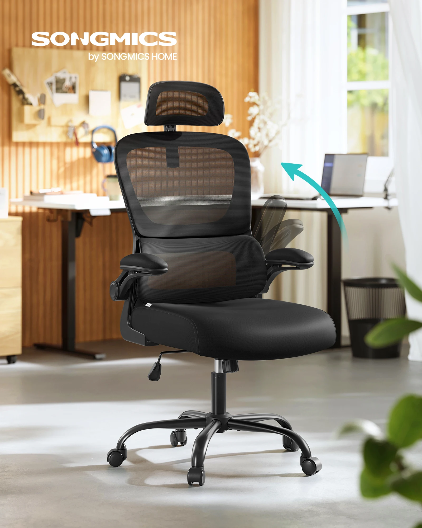 SONGMICS Bürostuhl, Schreibtischstuhl, ergonomischer Netzstuhl, mit doppellagigem Netzgewebe, atmungsaktiv