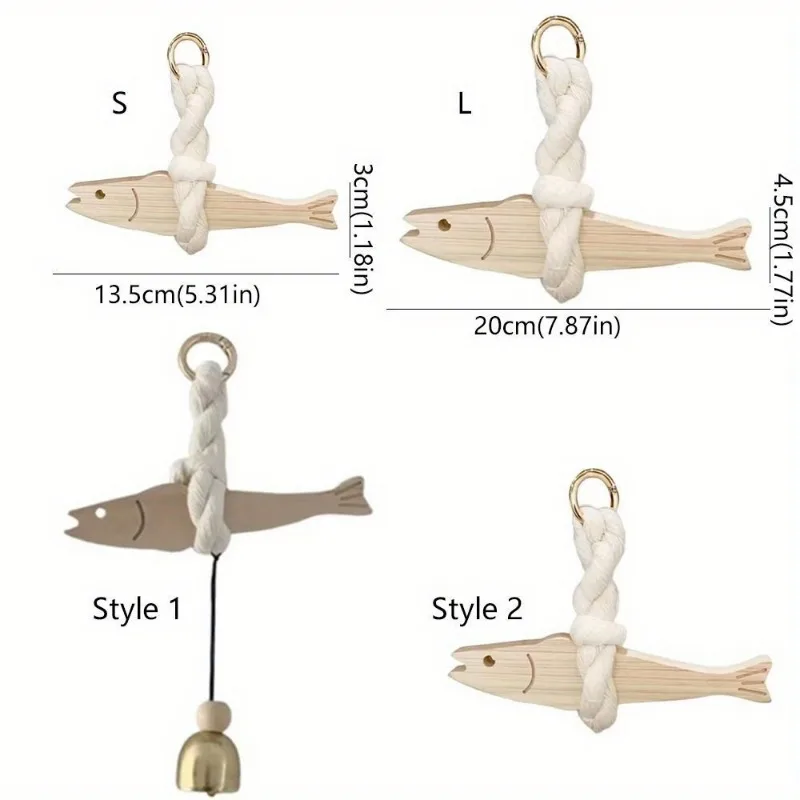 1pc Lightweight Wooden Fish Car Ornament Hangable with Bell Pollack Door Pendant Ultra-thin Fish Wall Art Bedroom