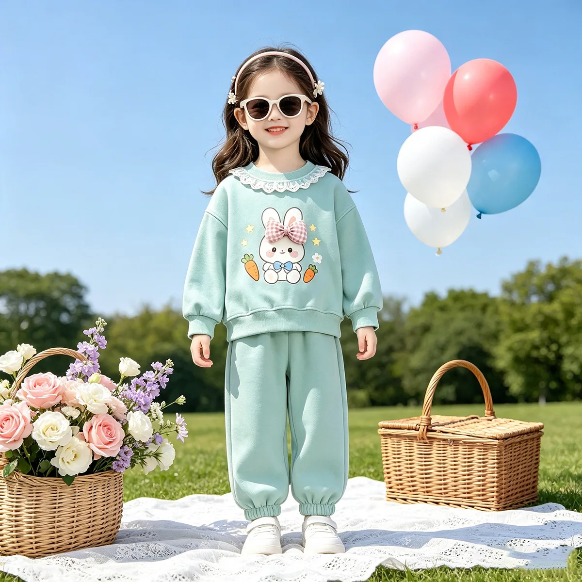 Süßes 2-teiliges Set für Mädchen – Langarm-Oberteil & Hose mit Bündchen für den frühen Herbst, niedliches Freizeitoutfit für Kleinkinder – Detail 4