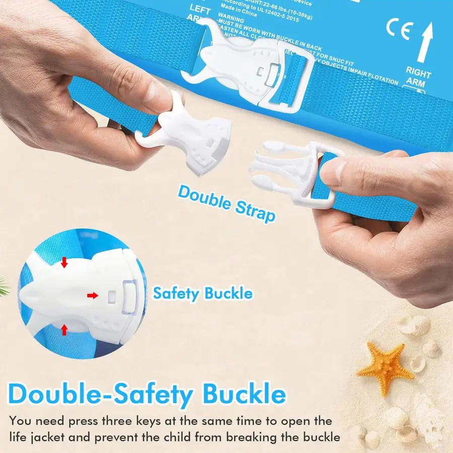 Kamizelka ratunkowa dla dzieci do 138 kg, dla chłopców i dziewcząt, pływaki dla maluchów z szelkami na ramiona i rękawami dla dzieci w wieku 2, 3, 4, 5, 6, 7 lat