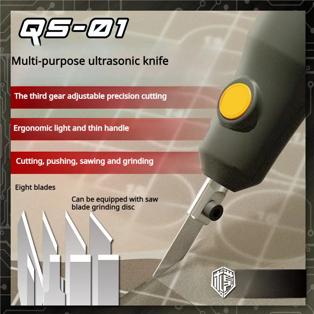 QW-Model QS-01 Ultrasonic Cutter Set 8 Blades Precision Handheld Tool for Gundam Model Cutting Resin Modification Craft DIY