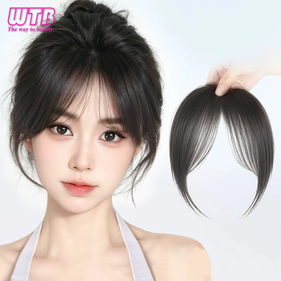 Women's Synthetic Bangs Wig, Natural Eight Side Bangs, 8 Inch Black Brown Daily Wear Natural Fluffy.