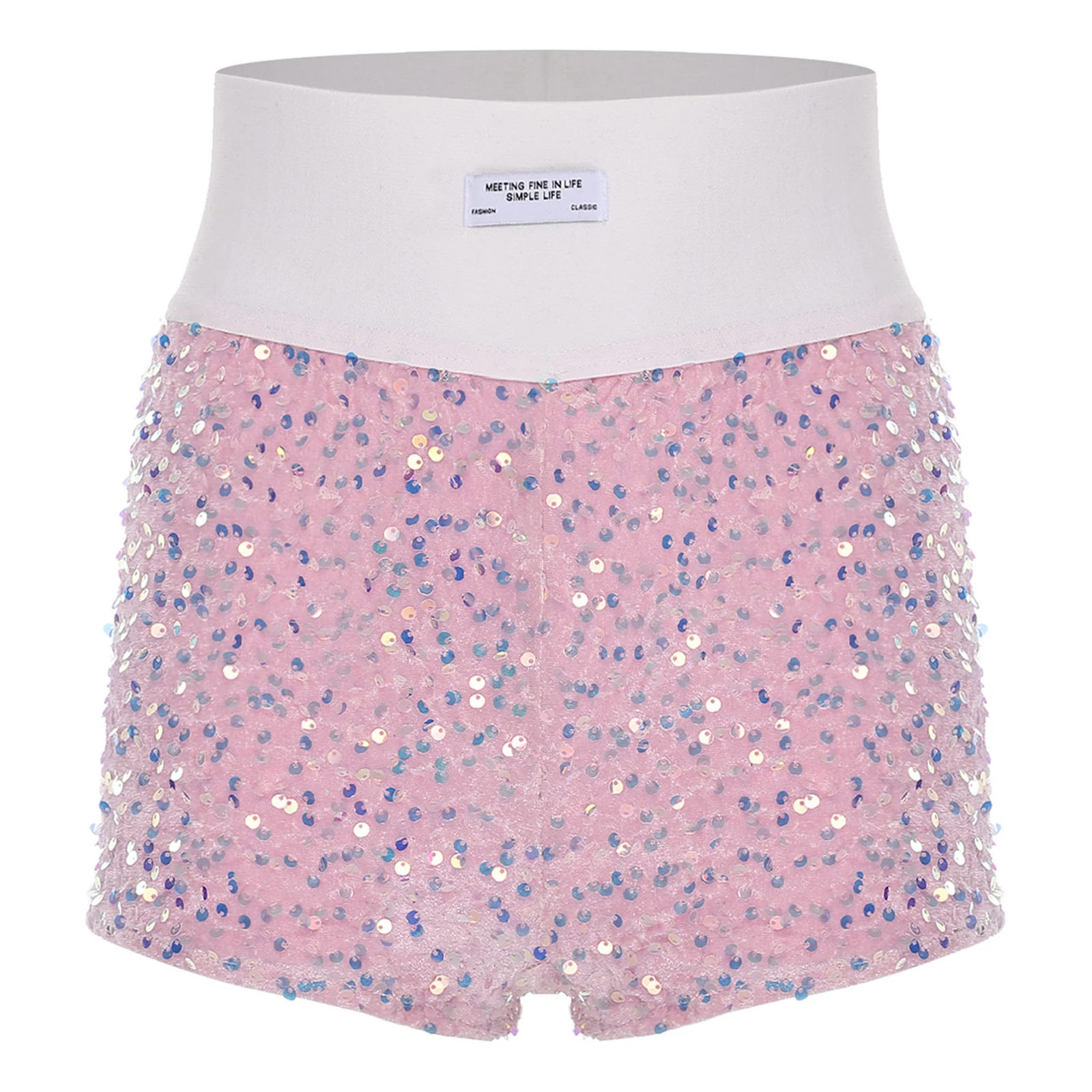 Pantaloni caldi da donna a vita alta con paillettes lucide Cintura elastica in velluto con pantaloncini completamente foderati con paillettes per feste di rave in discoteca