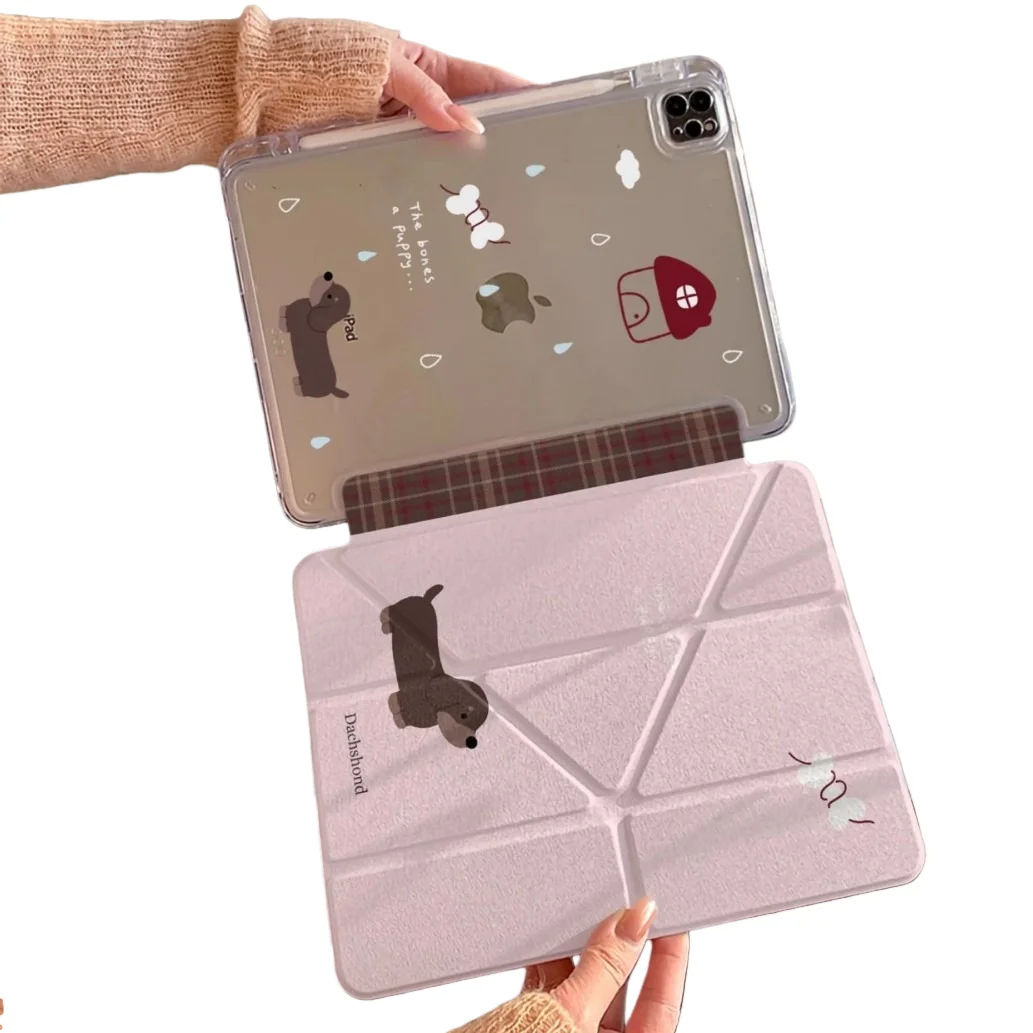 Dachshund Pen Slot Magnetic Buckle Detachable Tablet Case For iPad Mini6 9.7 10.2 10.5 10.9 11 12.9 13in Pro Air 2024 2025 Cover