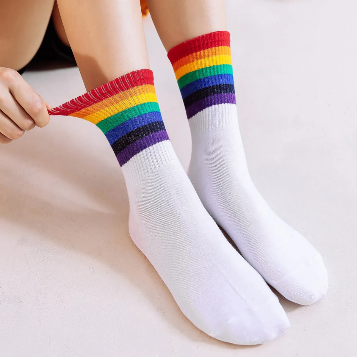 3 أزواج للجنسين أسود أبيض مخطط قوس قزح الجدة مضحك الكاحل طاقم الجوارب للرجال النساء LGBT #2