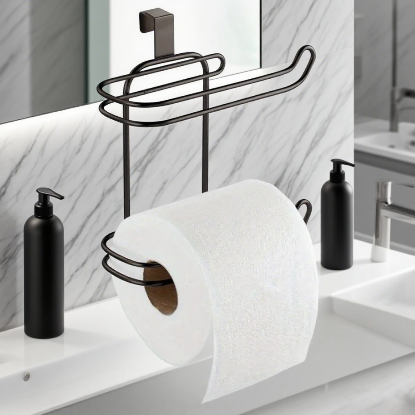 2 Layer Toilet Paper Holder Bathroom Storage Roll Rack Hanging Door Back Towel Bar Drawer Back Hooks Kitchen Hanger