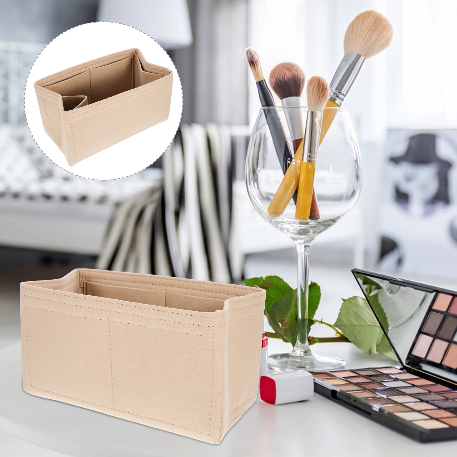 

Large Storage Felt Makeup Pouch Durable Travel Toiletry Organizer 30X16X16Cm Light Brown Home Dorm Hotel Use Premium