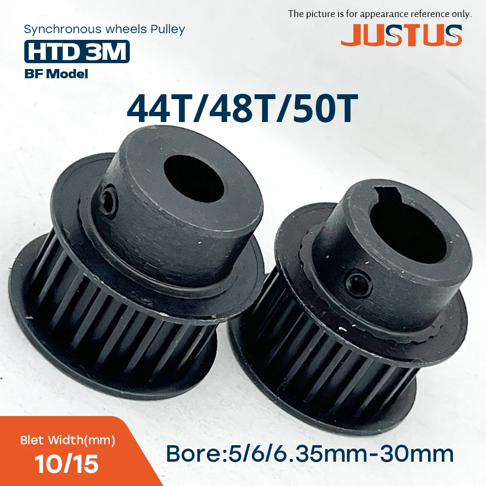 HTD 3M Black Steel BF Timing Pulley 44T 48T 50T Bore 5-20mm Keyway Bore 3x1.4/4x1.8/5x2.3/6x2.8/8x3.3mm for Belt Width 10-15mm