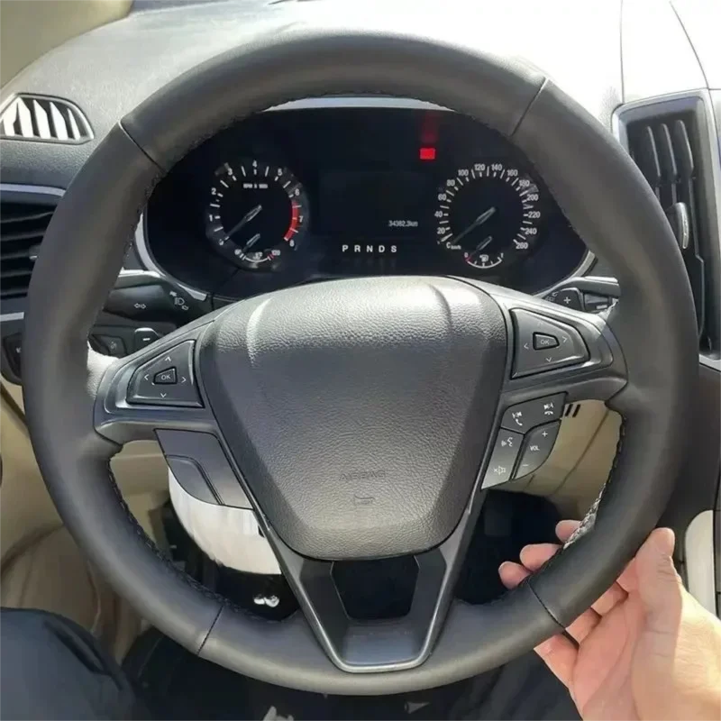 Suitable for 13-20 Ford Mondeo/15 Edge steering wheel cover with genuine leather non perforated handle cover hand sewn special