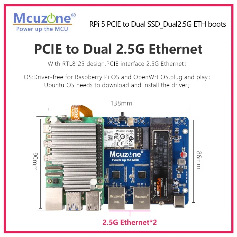 Imagem -02 - Modelo Mpsd2.5gd Raspberry pi Pcie para Ssd Duplo 2.5g Eth Botas Driver para Rpi os e Openwrt