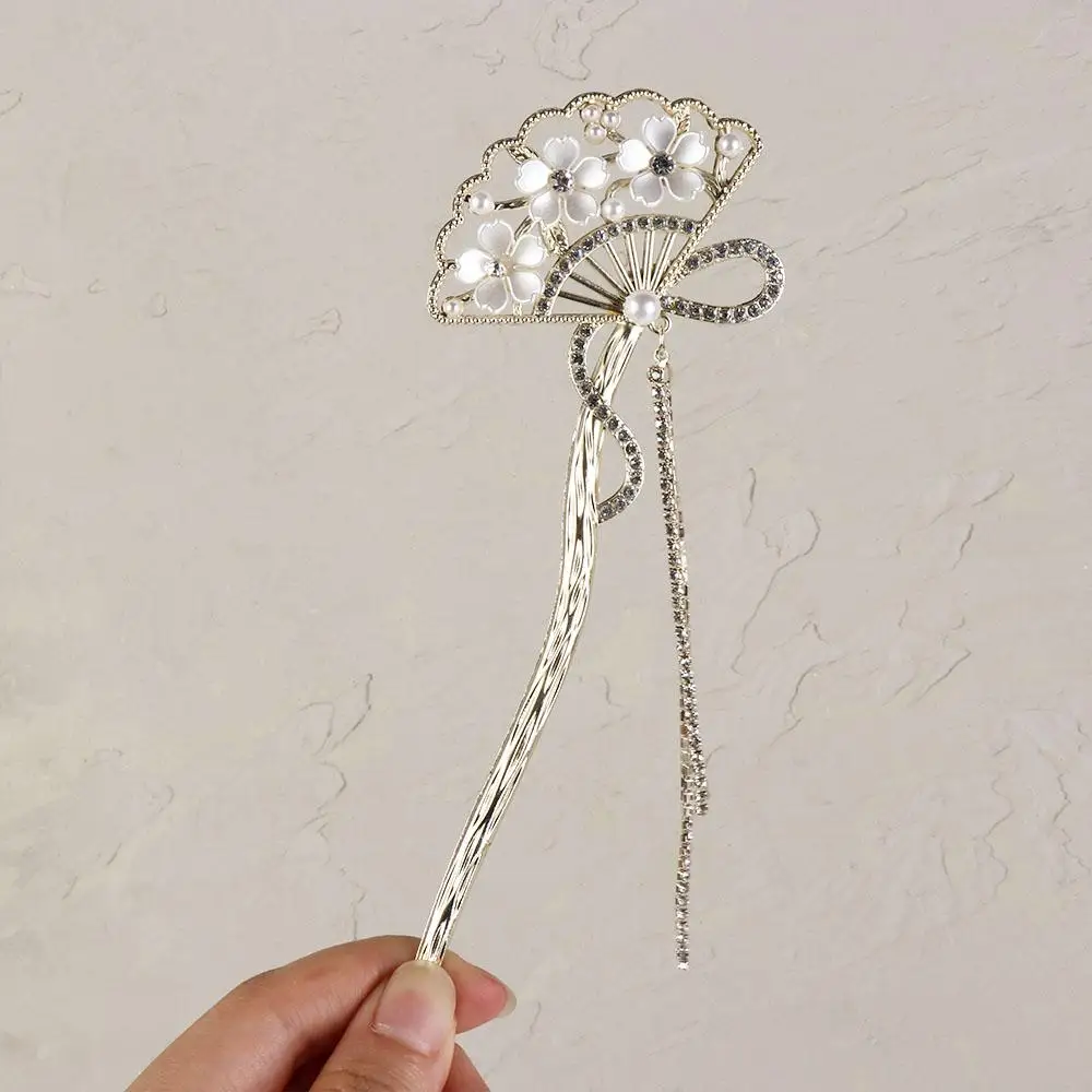 Accessories Hair Fork Headdress Retro Temperament Hairpin Antique Style Hair Stick Ancient Fan Fringe Hairpin Hanfu Step Shake